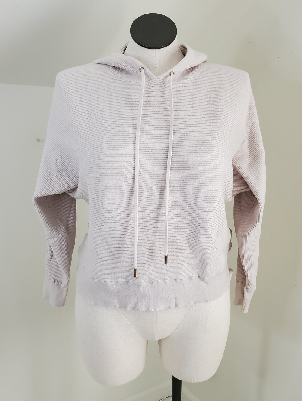 Philosophy Beige Ribbed Hoodie Wing Sleeve Sweater Top
